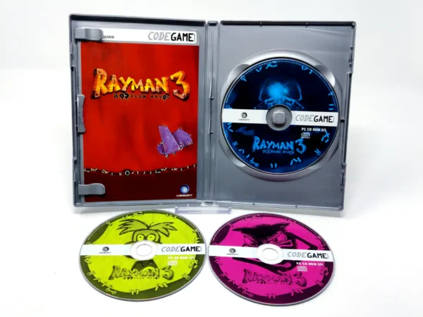 Interior del juego Rayman 3: Hoodlum Havoc (ESP) para PC con disco y manual