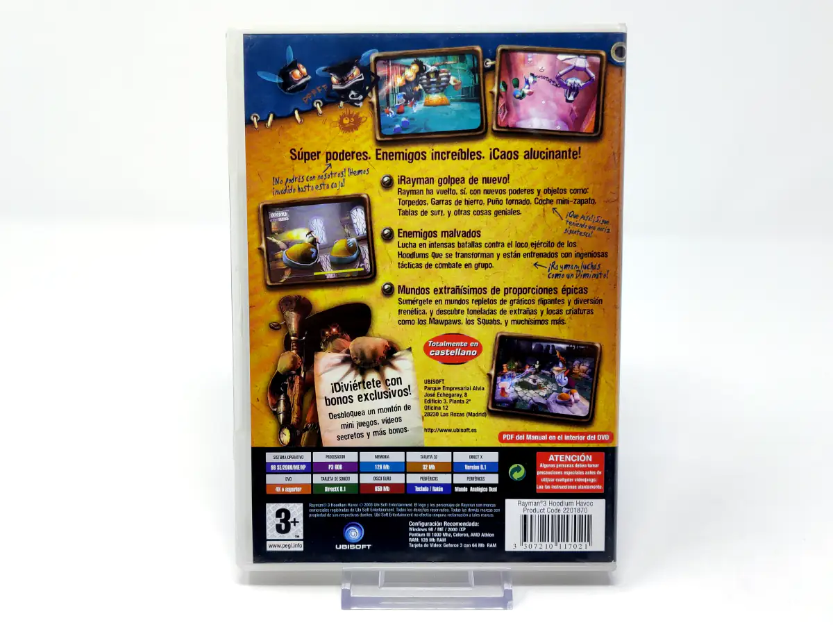 Parte trasera de Rayman 3: Hoodlum Havoc (ESP) para PC, edición PAL España