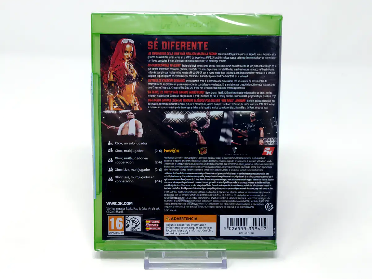 Parte trasera de WWE 2K18 (ESP) (Precintado) para XBOX One / Series X/S, edición PAL España