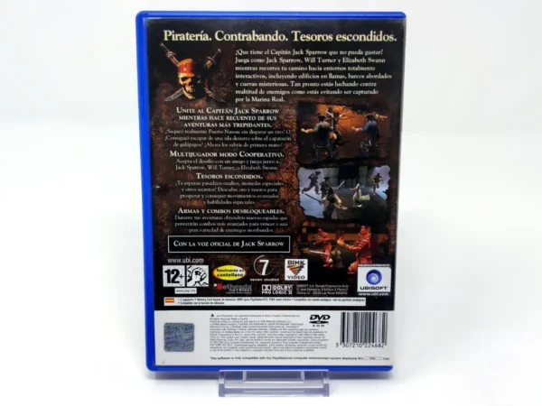Parte trasera de Piratas del Caribe: La Leyenda de Jack Sparrow (ESP) para PlayStation 2, edición PAL España