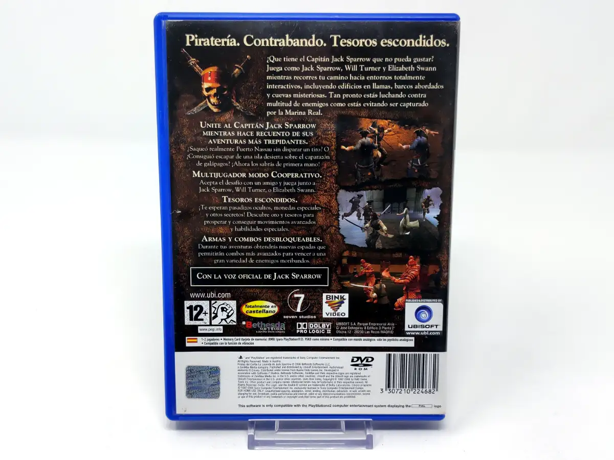 Parte trasera de Piratas del Caribe: La Leyenda de Jack Sparrow (ESP) para PlayStation 2, edición PAL España