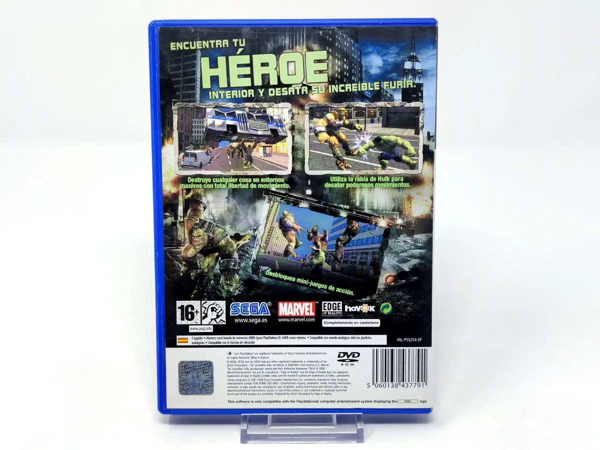 Parte trasera de The Incredible Hulk (ESP) para PlayStation 2, edición PAL España
