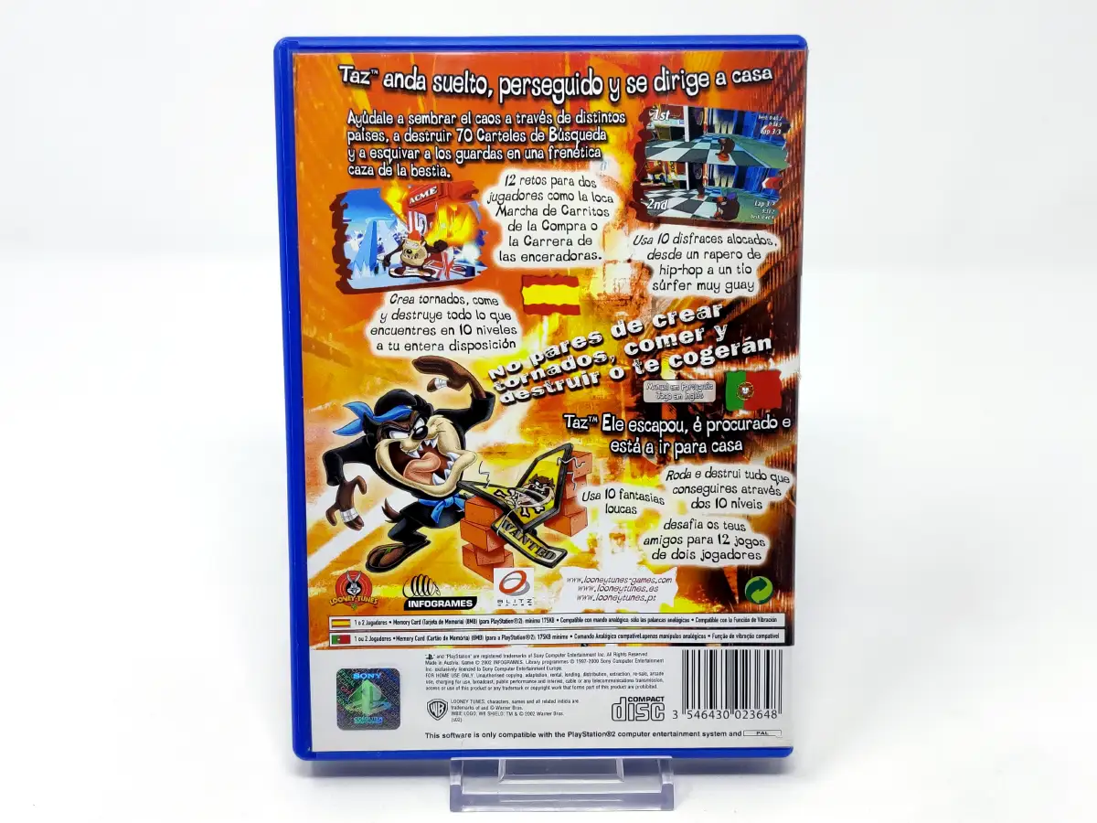 Parte trasera de Taz: Wanted (ESP) para PlayStation 2, edición PAL España