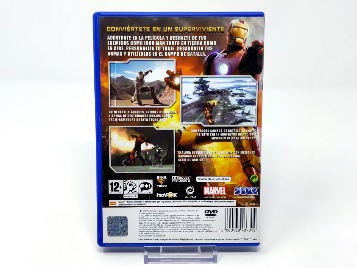 Parte trasera de Iron Man (ESP) para PlayStation 2, edición PAL España