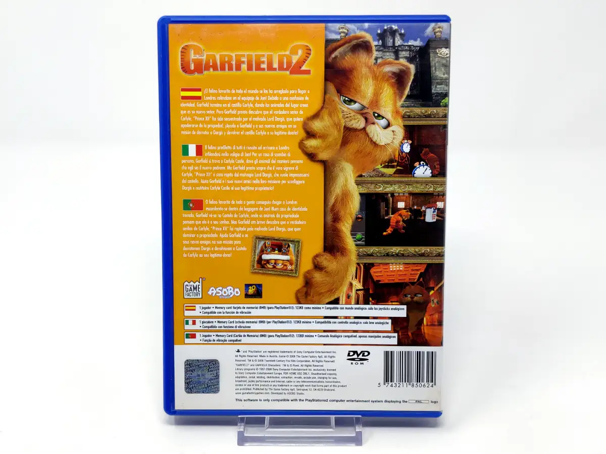 Parte trasera de Garfield 2 (ESP) para PlayStation 2, edición PAL España