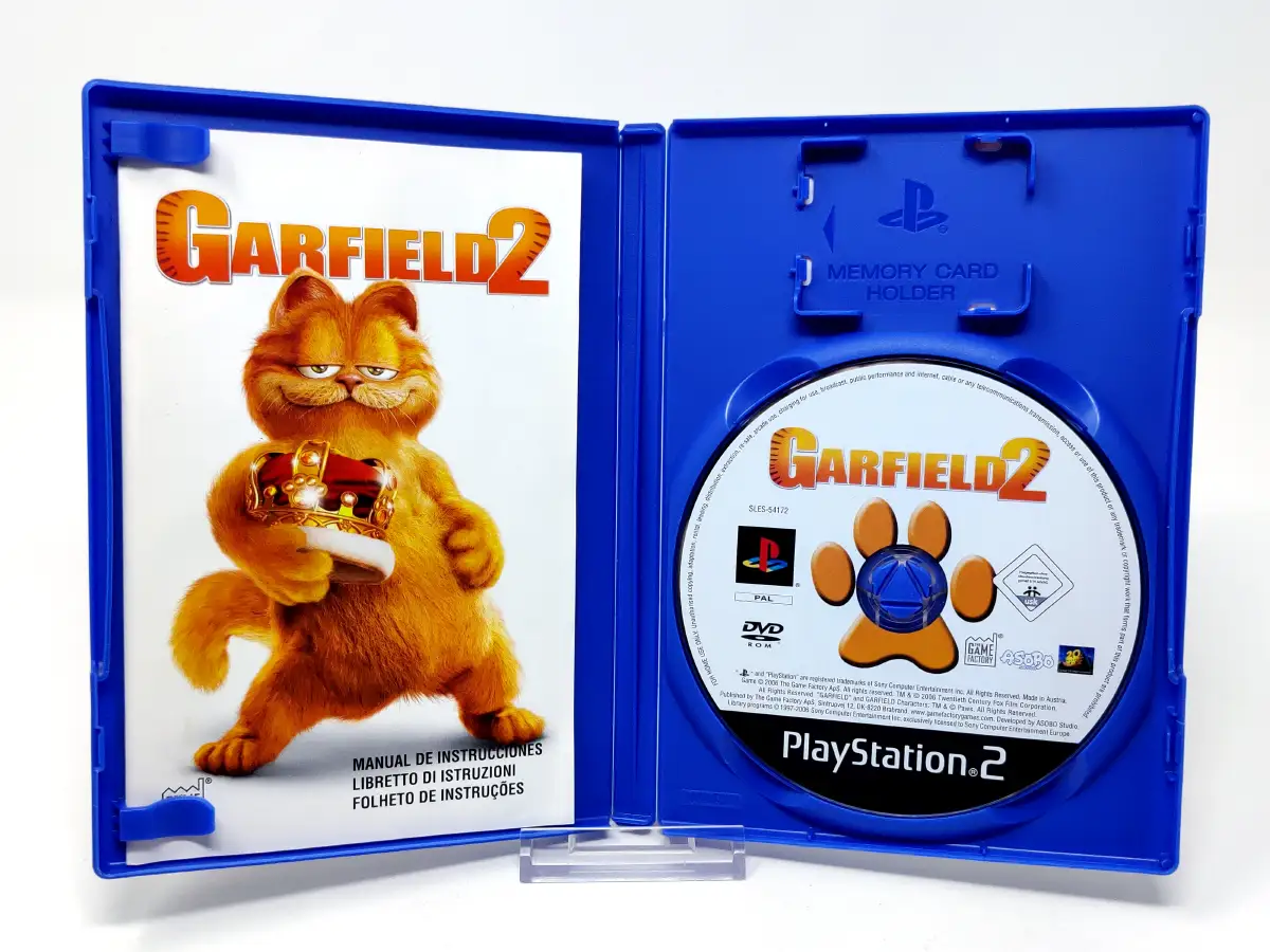 Interior del juego Garfield 2 (ESP) para PlayStation 2 con disco y manual