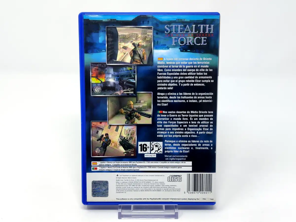 Parte trasera de Stealth Force: The War on Terror (ESP) para PlayStation 2, edición PAL España