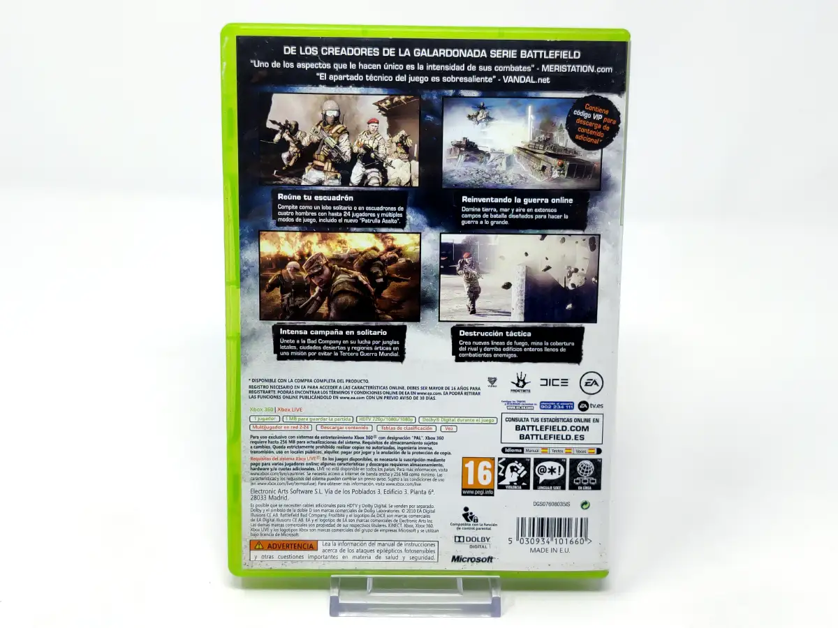 Parte trasera de Battlefield: Bad Company 2 (ESP) (Classics) (Rebajado) para XBOX 360, edición PAL España