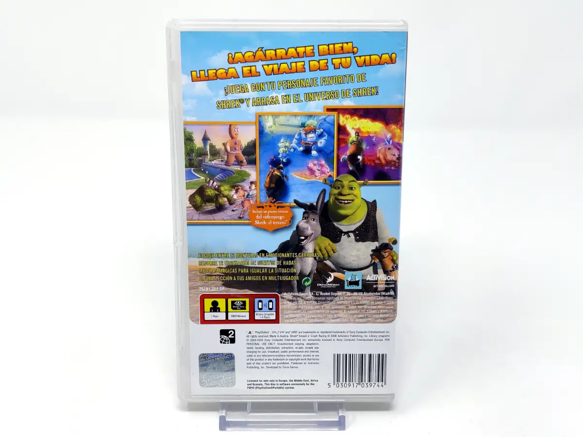 Parte trasera de Shrek Smash n' Crash Racing (ESP) (Rebajado) para PSP, edición PAL España