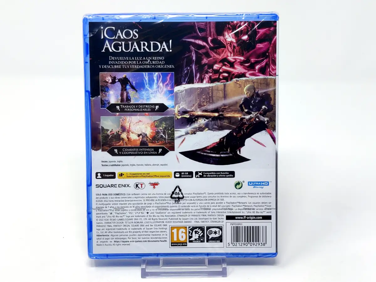 Parte trasera de Stranger of Paradise: Final Fantasy Origin (ESP) (Precintado) para PlayStation 5, edición PAL España