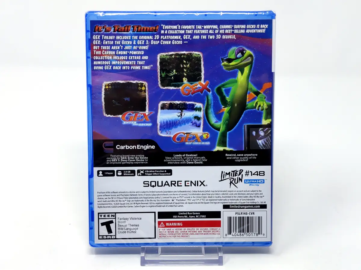 Parte trasera de GEX Trilogy (USA) (Precintado) para PlayStation 5, edición NTSC USA