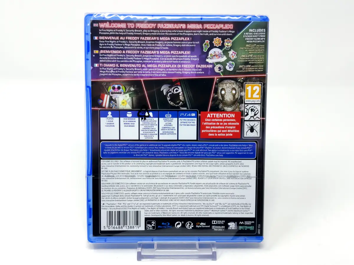 Parte trasera de Five Nights at Freddy's: Security Breach (ESP) (Precintado) para PlayStation 4, edición PAL España