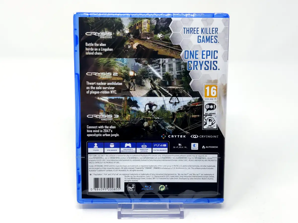 Parte trasera de Crysis Remastered Trilogy (EUR) (Precintado) para PlayStation 4, edición PAL EUR