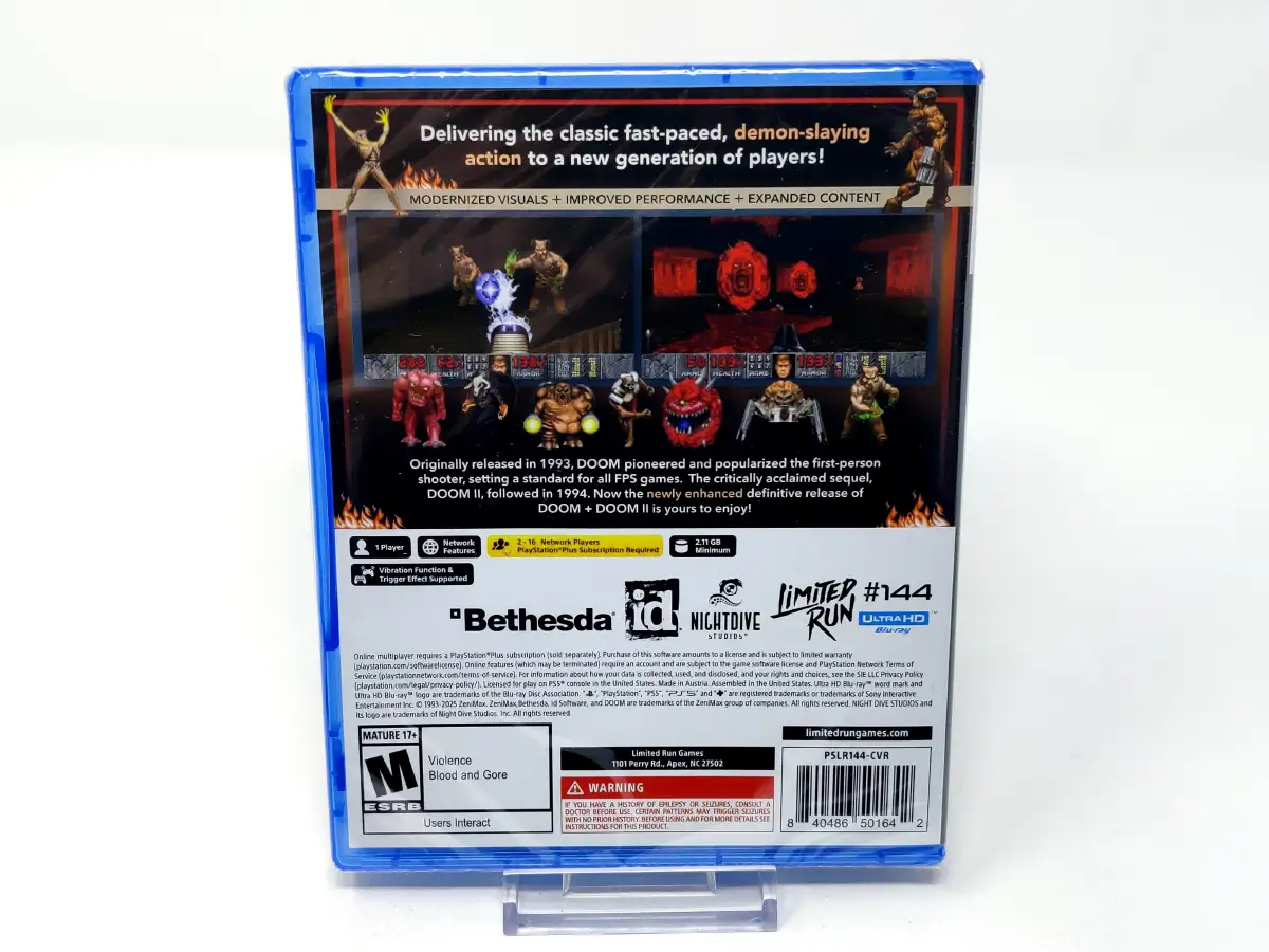 Parte trasera de DOOM + DOOM II (USA) (Precintado) para PlayStation 5, edición NTSC USA