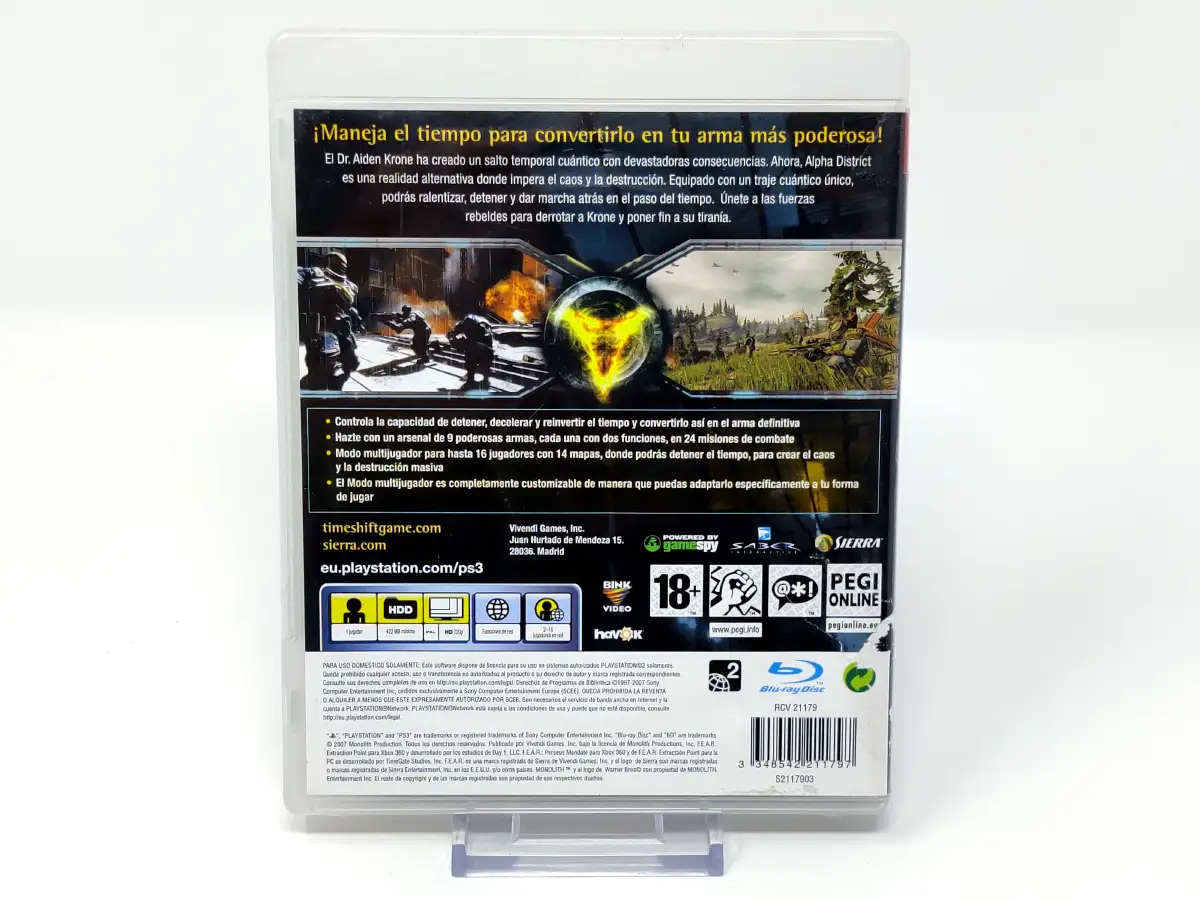 Parte trasera de TimeShift (ESP) (Rebajado) para PlayStation 3, edición PAL España