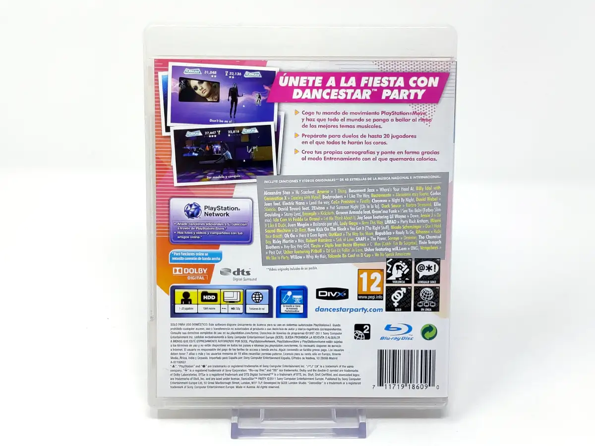 Parte trasera de DanceStar Party (ESP) para PlayStation 3, edición PAL España