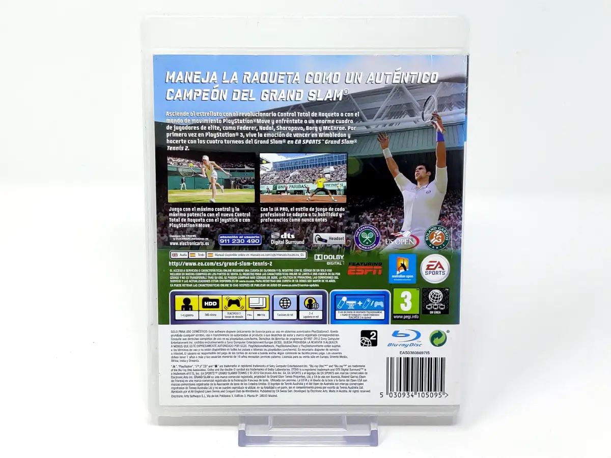 Parte trasera de Grand Slam Tennis 2 (ESP) para PlayStation 3, edición PAL España