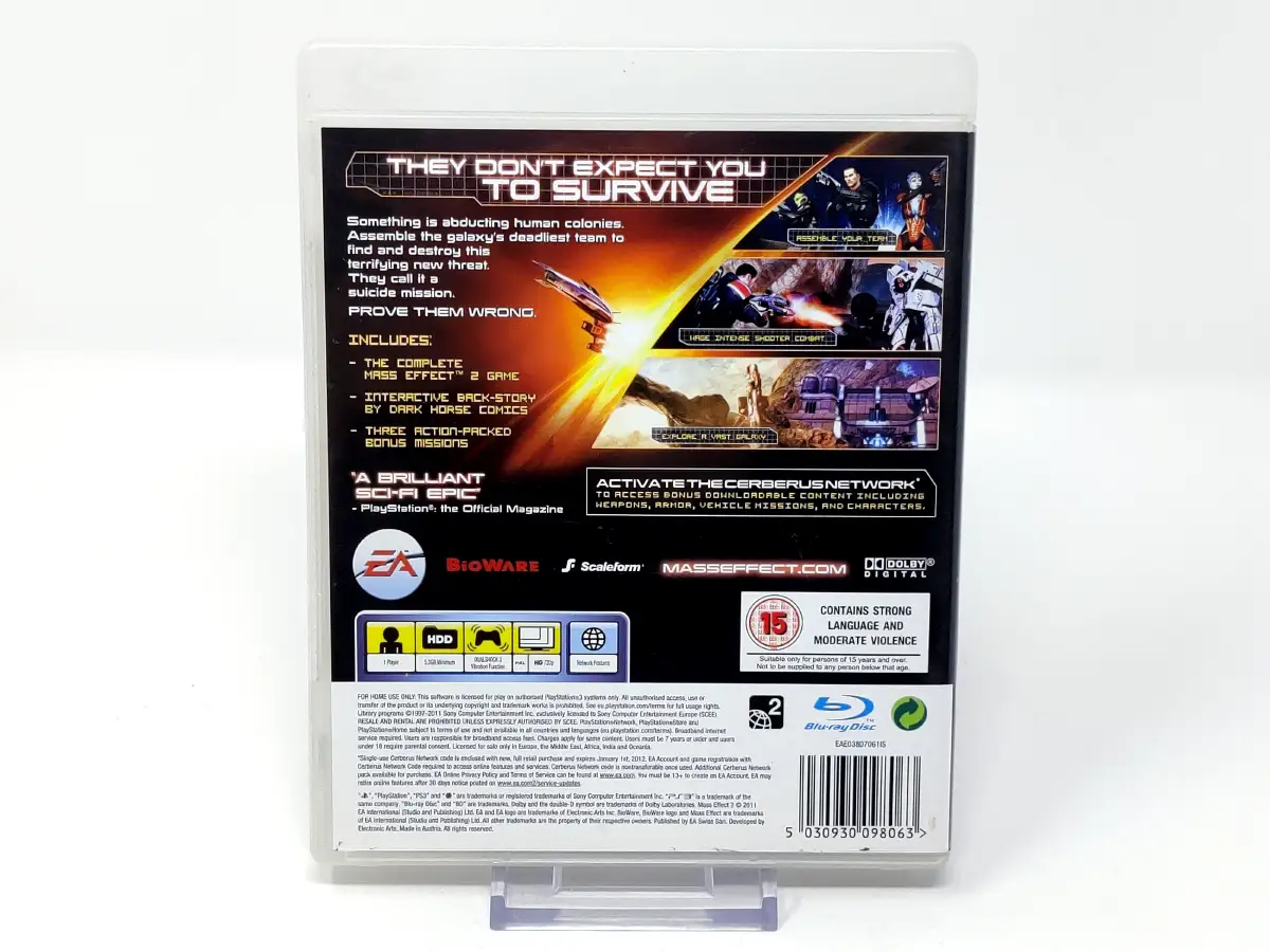 Parte trasera de Mass Effect 2 (UK) para PlayStation 3, edición PAL UK