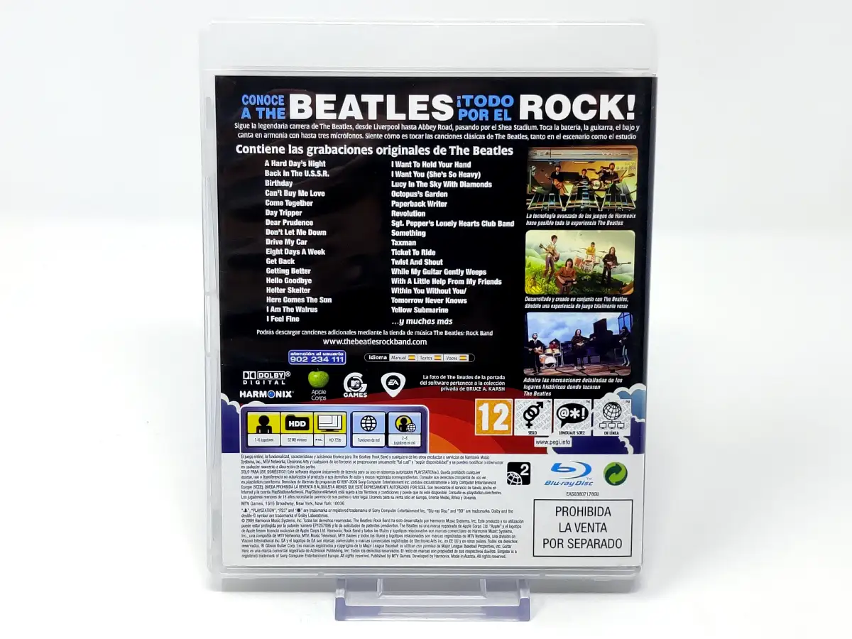 Parte trasera de The Beatles: Rock Band (ESP) para PlayStation 3, edición PAL España
