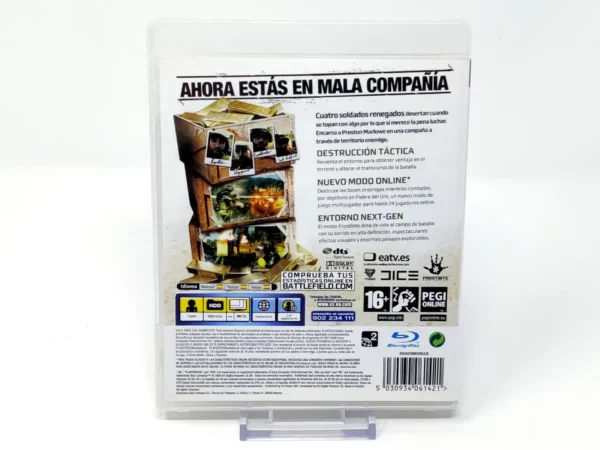 Parte trasera de Battlefield: Bad Company (ESP) para PlayStation 3, edición PAL España