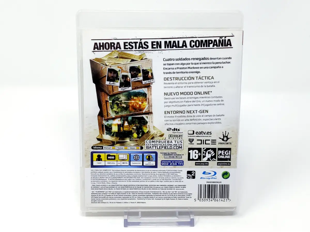 Parte trasera de Battlefield: Bad Company (ESP) para PlayStation 3, edición PAL España