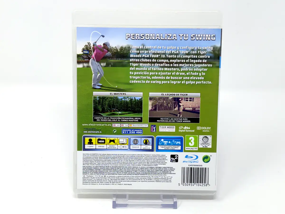 Parte trasera de Tiger Woods PGA TOUR 13 (ESP) para PlayStation 3, edición PAL España