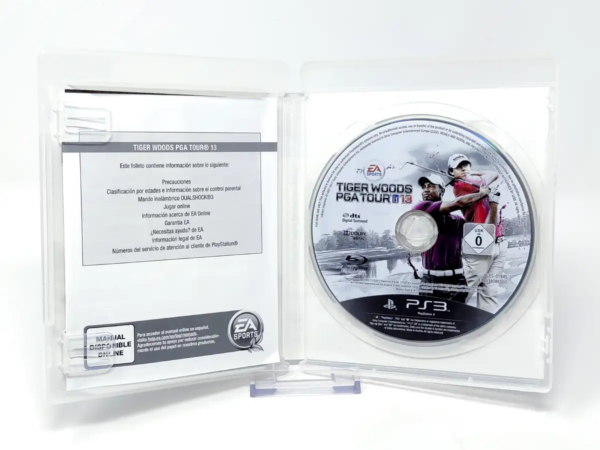 Interior del juego Tiger Woods PGA TOUR 13 (ESP) para PlayStation 3 con disco y manual