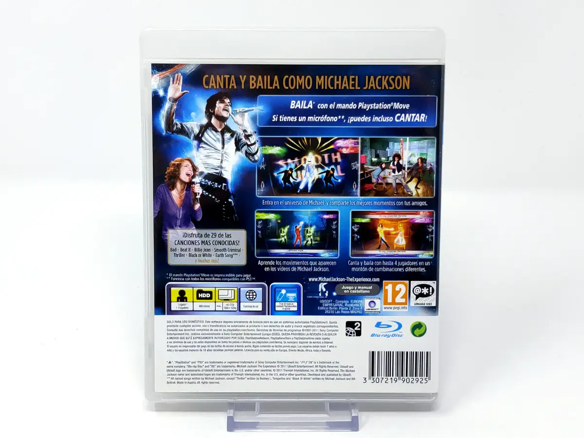 Parte trasera de Michael Jackson The Experience (ESP) para PlayStation 3, edición PAL España