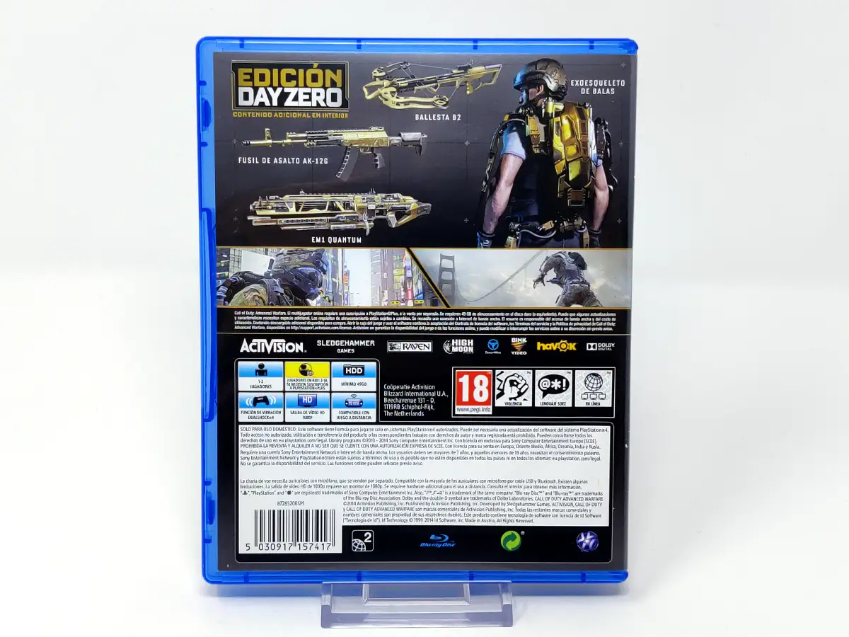 Parte trasera de Call of Duty: Advanced Warfare (Edición Exoesqueleto) (ESP) para PlayStation 4, edición PAL España