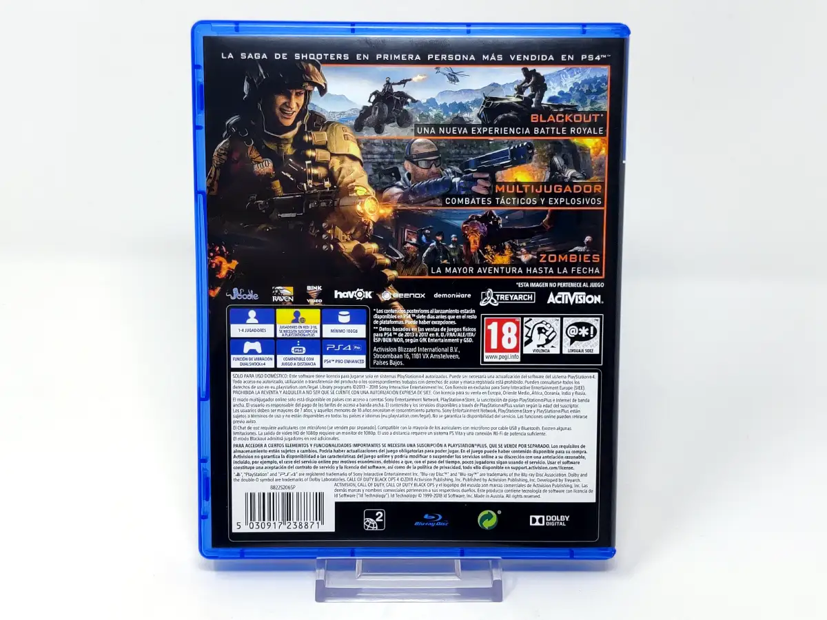 Parte trasera de Call of Duty: Black Ops 4 (ESP) para PlayStation 4, edición PAL España