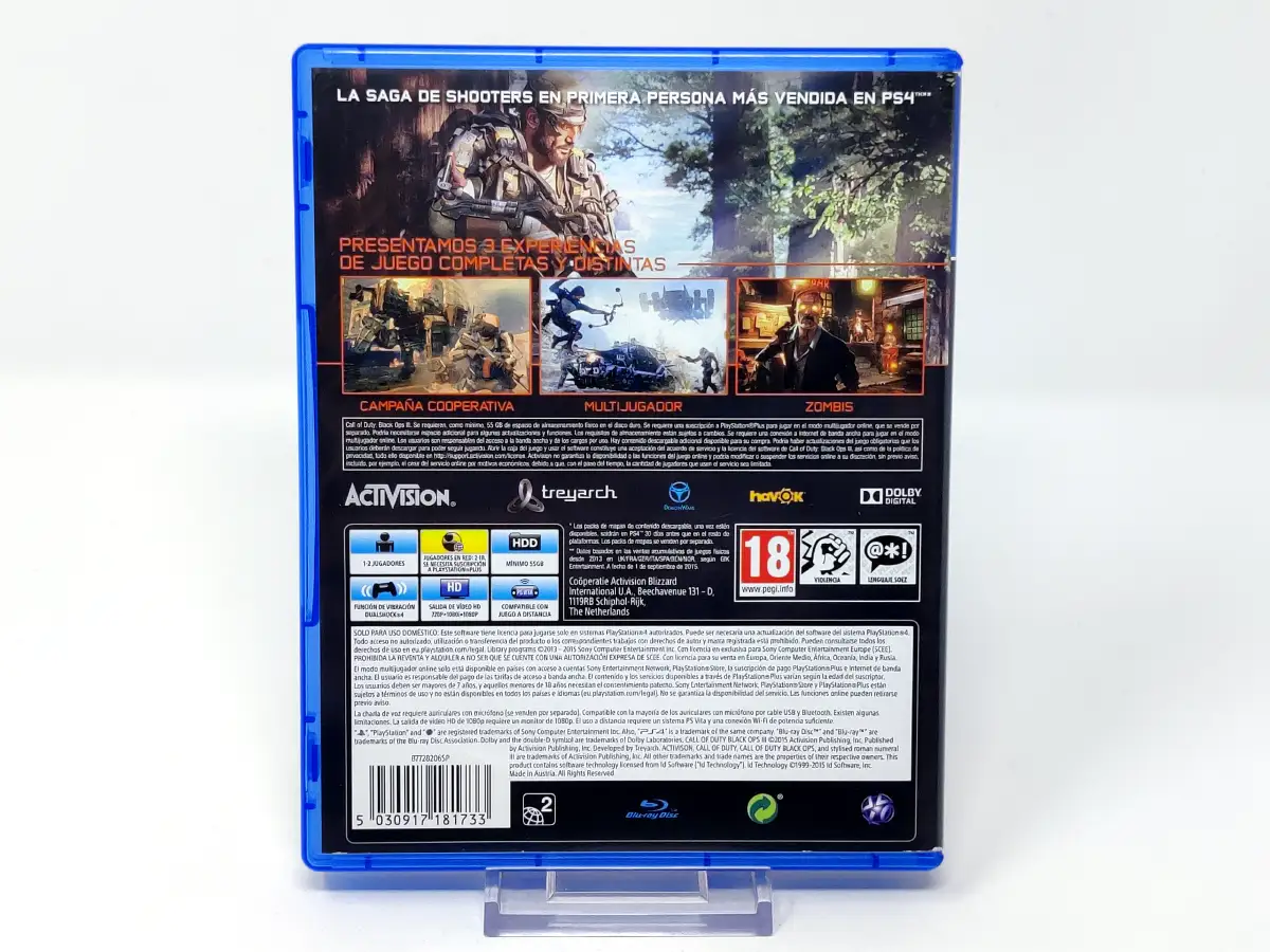 Parte trasera de Call of Duty: Black Ops III (ESP) para PlayStation 4, edición PAL España
