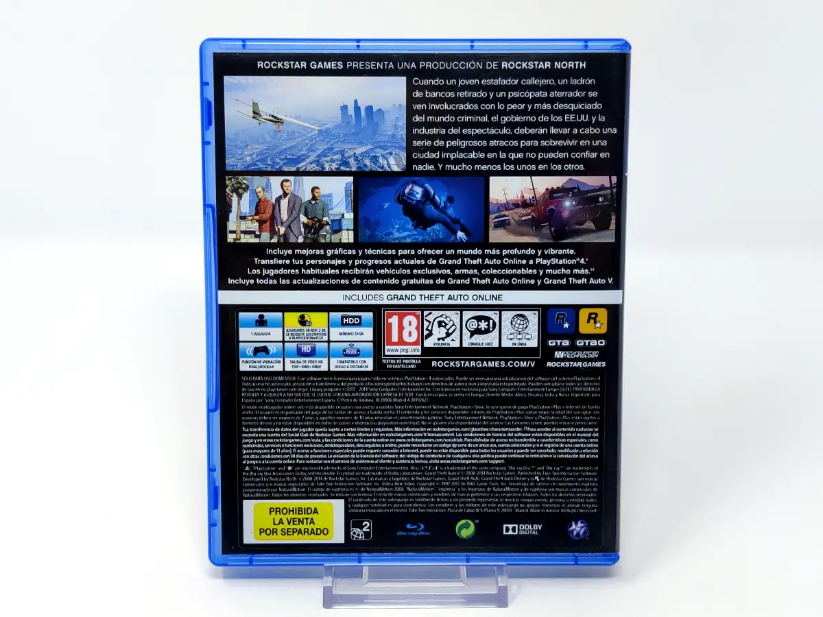 Parte trasera de Grand Theft Auto V (ESP) (Con Mapa) (v2) para PlayStation 4, edición PAL España