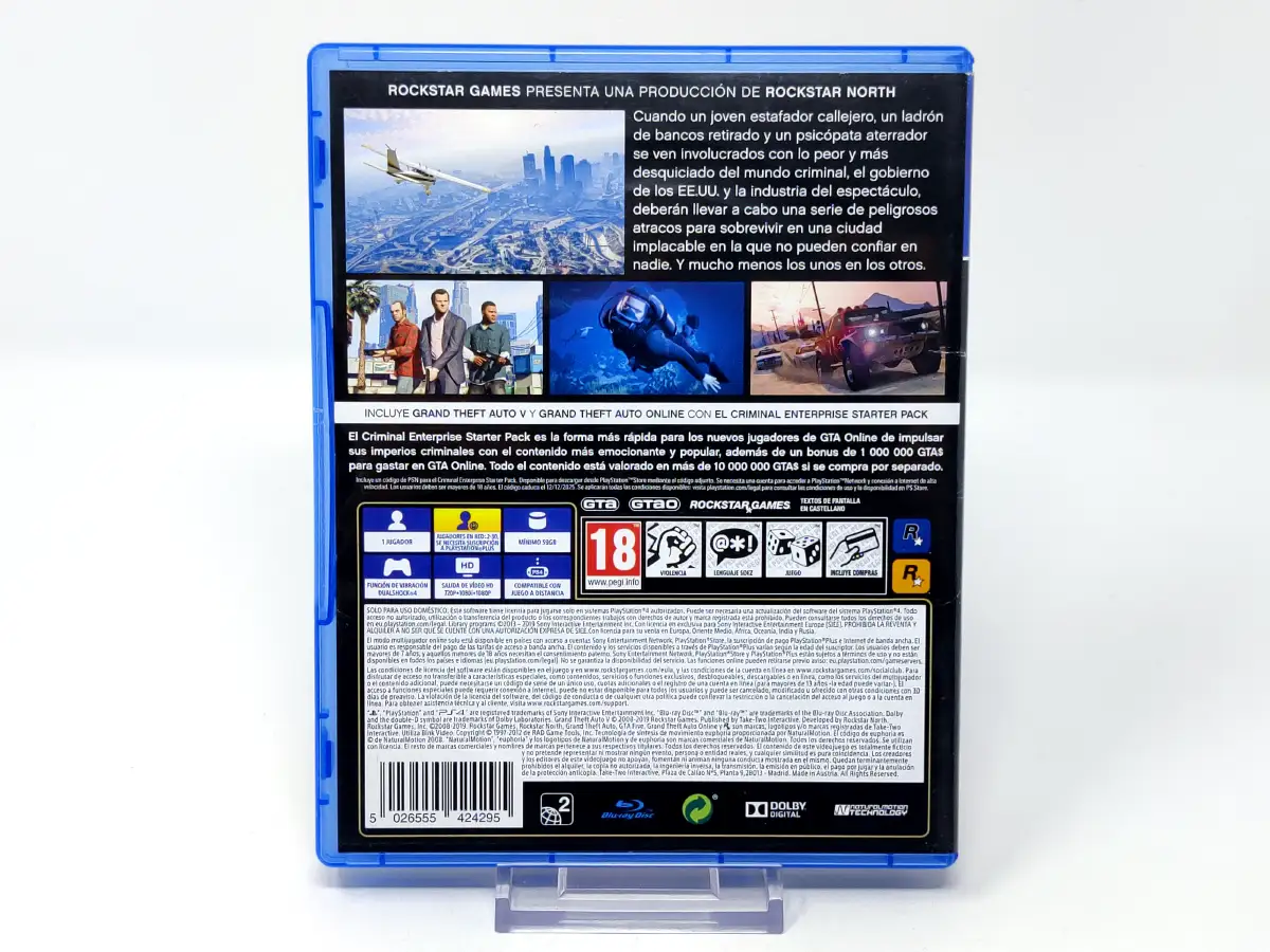 Parte trasera de Grand Theft Auto V (Premium Edition) (ESP) para PlayStation 4, edición PAL España