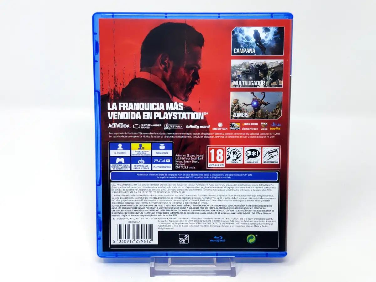 Parte trasera de Call of Duty: Modern Warfare III (ESP) para PlayStation 4, edición PAL España