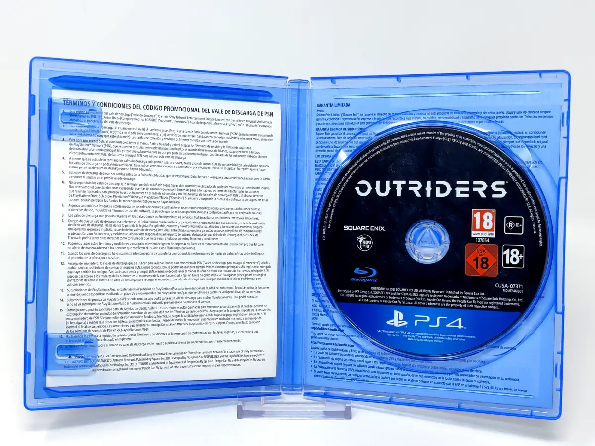 Interior del juego Outriders (Day One Edition) (ESP) para PlayStation 4 con disco y manual