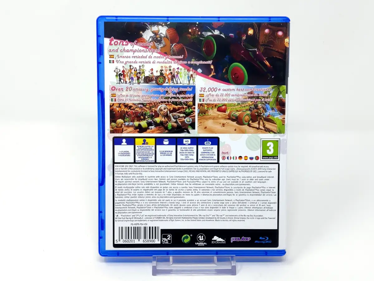 Parte trasera de All-Star Fruit Racing (ESP) para PlayStation 4, edición PAL España