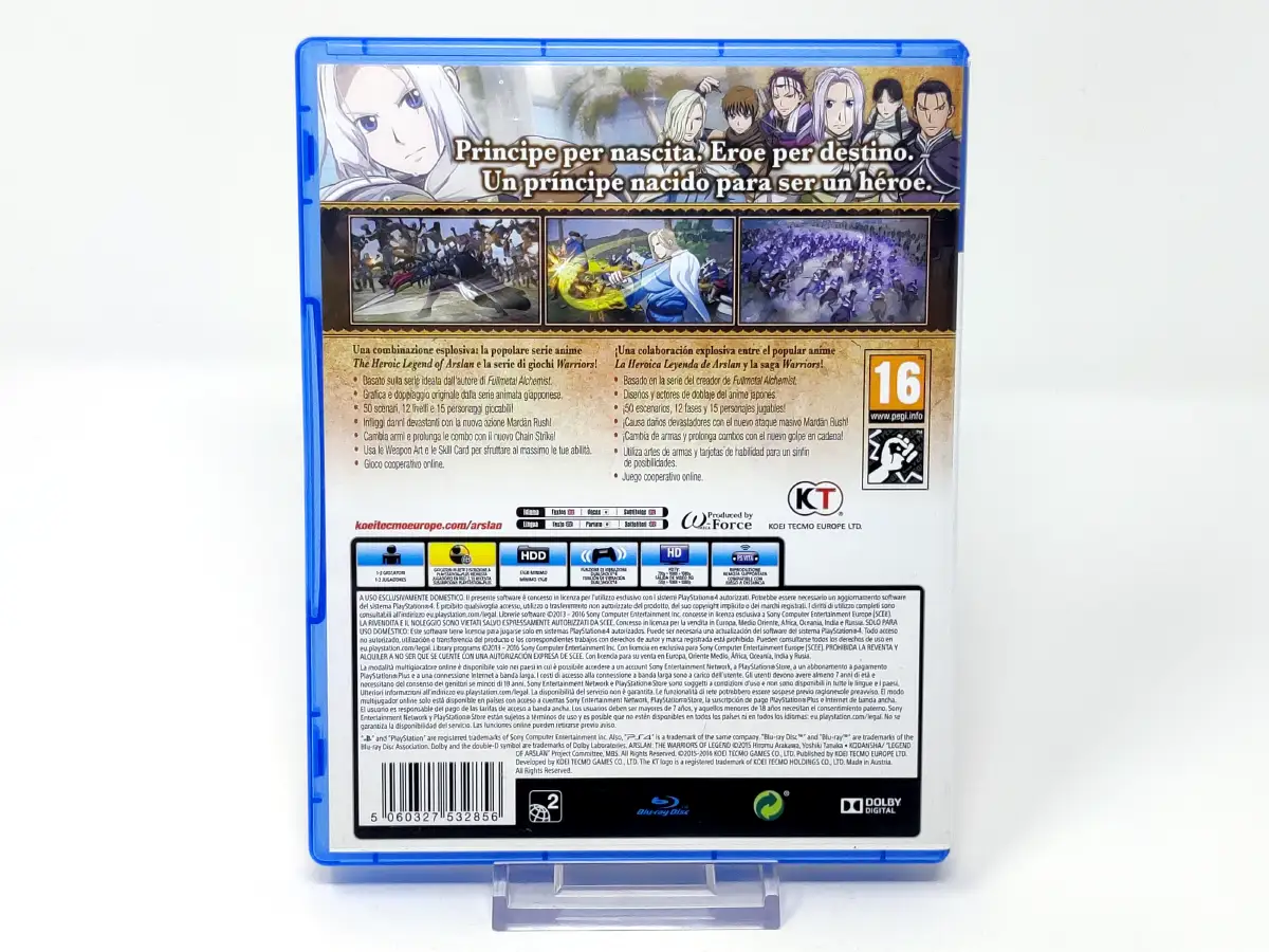 Parte trasera de Arslan: The Warriors of Legend (ESP) para PlayStation 4, edición PAL España