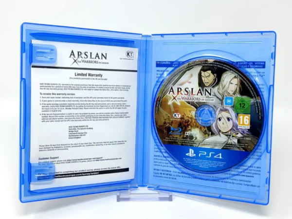 Interior del juego Arslan: The Warriors of Legend (ESP) para PlayStation 4 con disco y manual