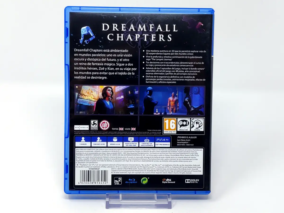 Parte trasera de Dreamfall Chapters (ESP) para PlayStation 4, edición PAL España