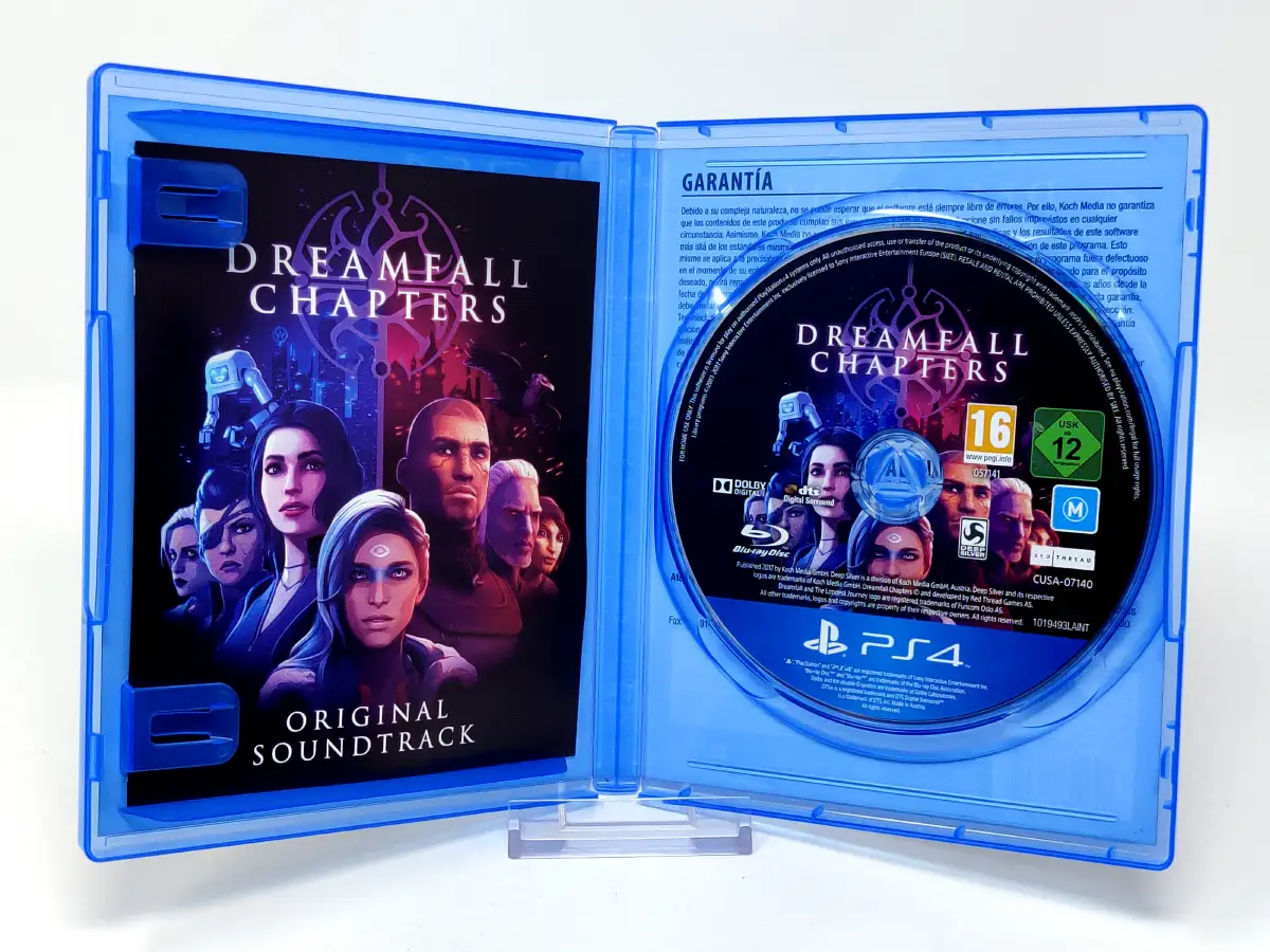 Interior del juego Dreamfall Chapters (ESP) para PlayStation 4 con disco y manual