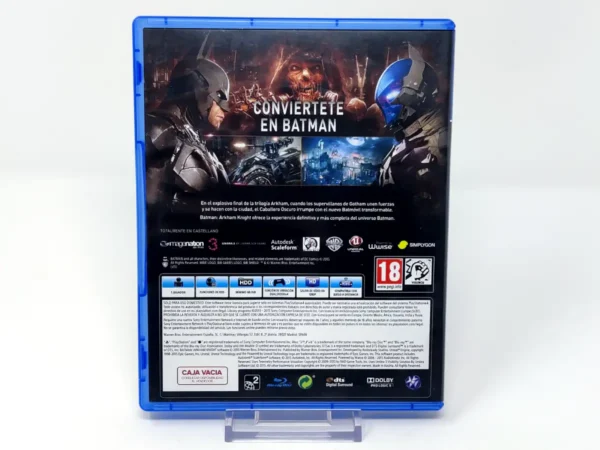 Parte trasera de Batman: Arkham Knight (ESP) para PlayStation 4, edición PAL España