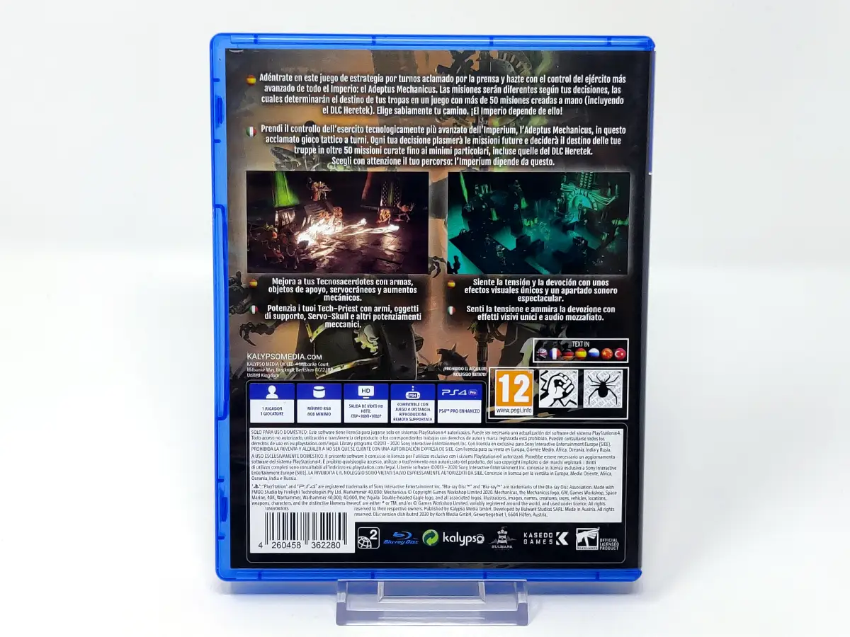 Parte trasera de Warhammer 40,000: Mechanicus (ESP) para PlayStation 4, edición PAL España