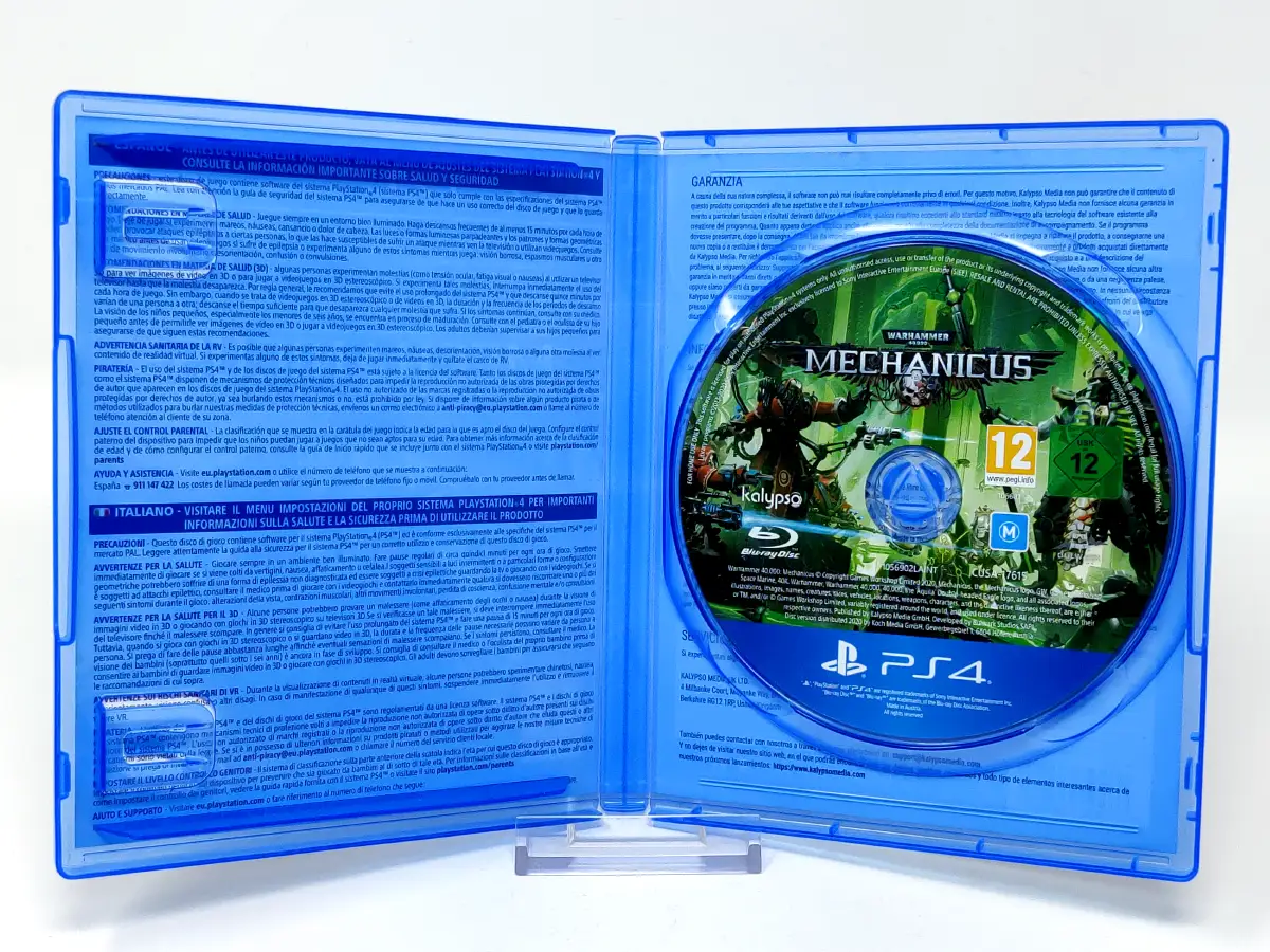Interior del juego Warhammer 40,000: Mechanicus (ESP) para PlayStation 4 con disco y manual