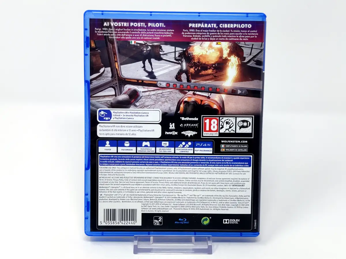 Parte trasera de Wolfenstein: Cyberpilot (ESP) para PlayStation 4, edición PAL España