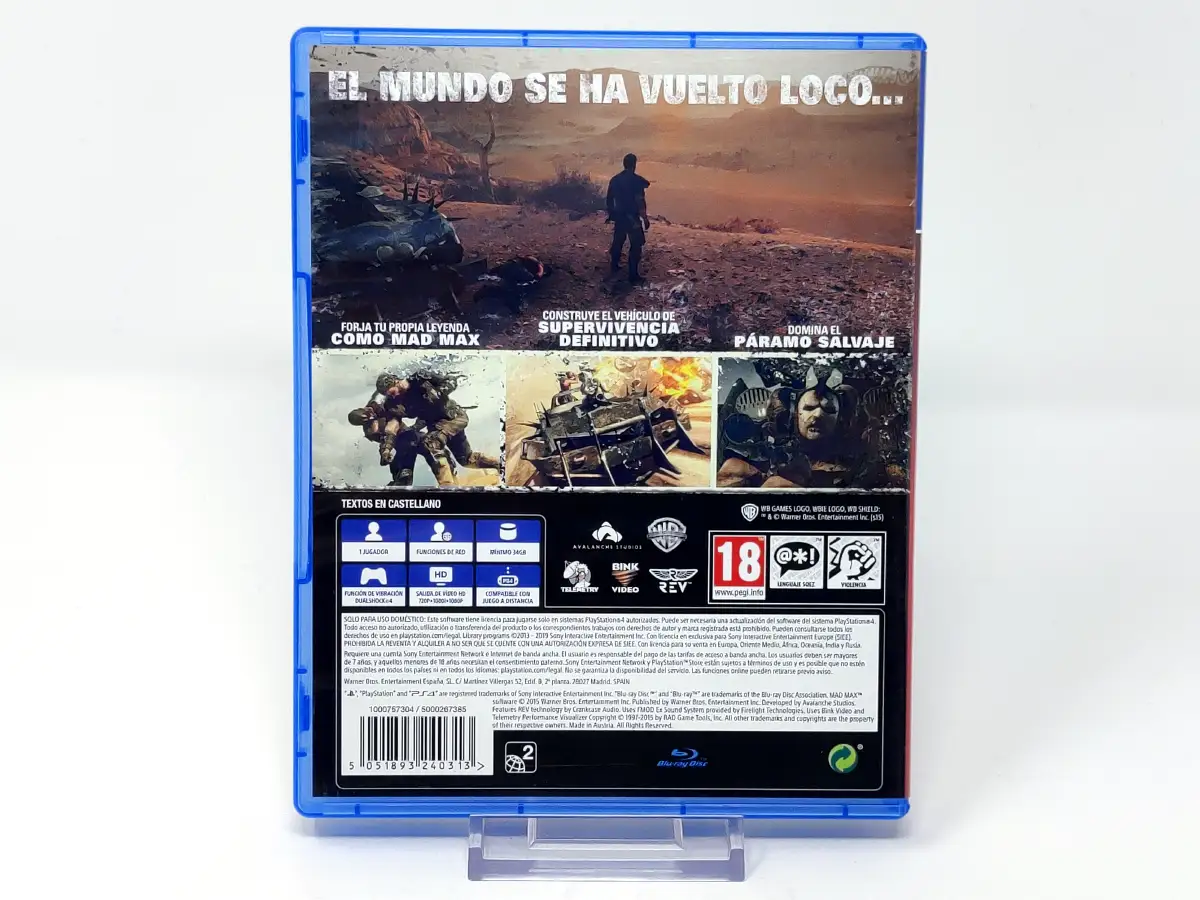 Parte trasera de Mad Max (ESP) para PlayStation 4, edición PAL España