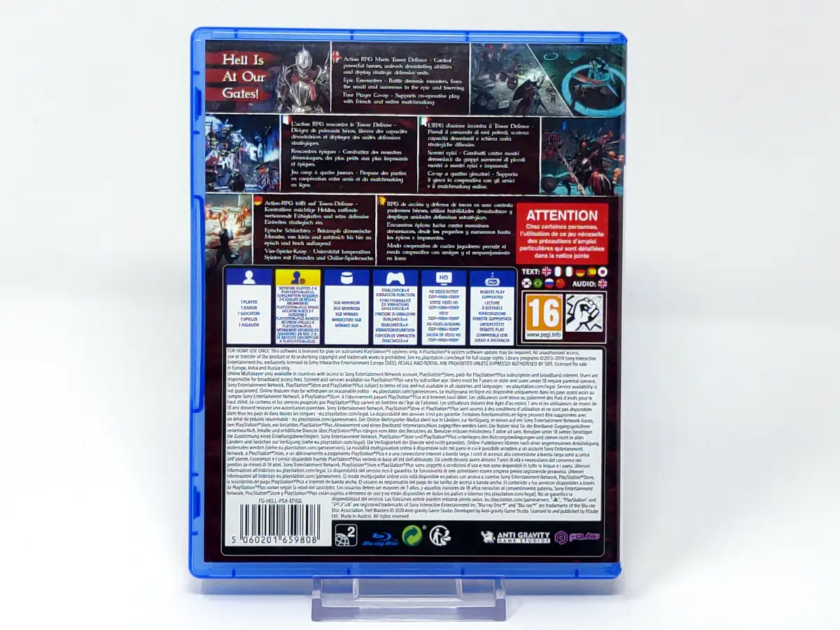 Parte trasera de Hell Warders (ESP) para PlayStation 4, edición PAL España