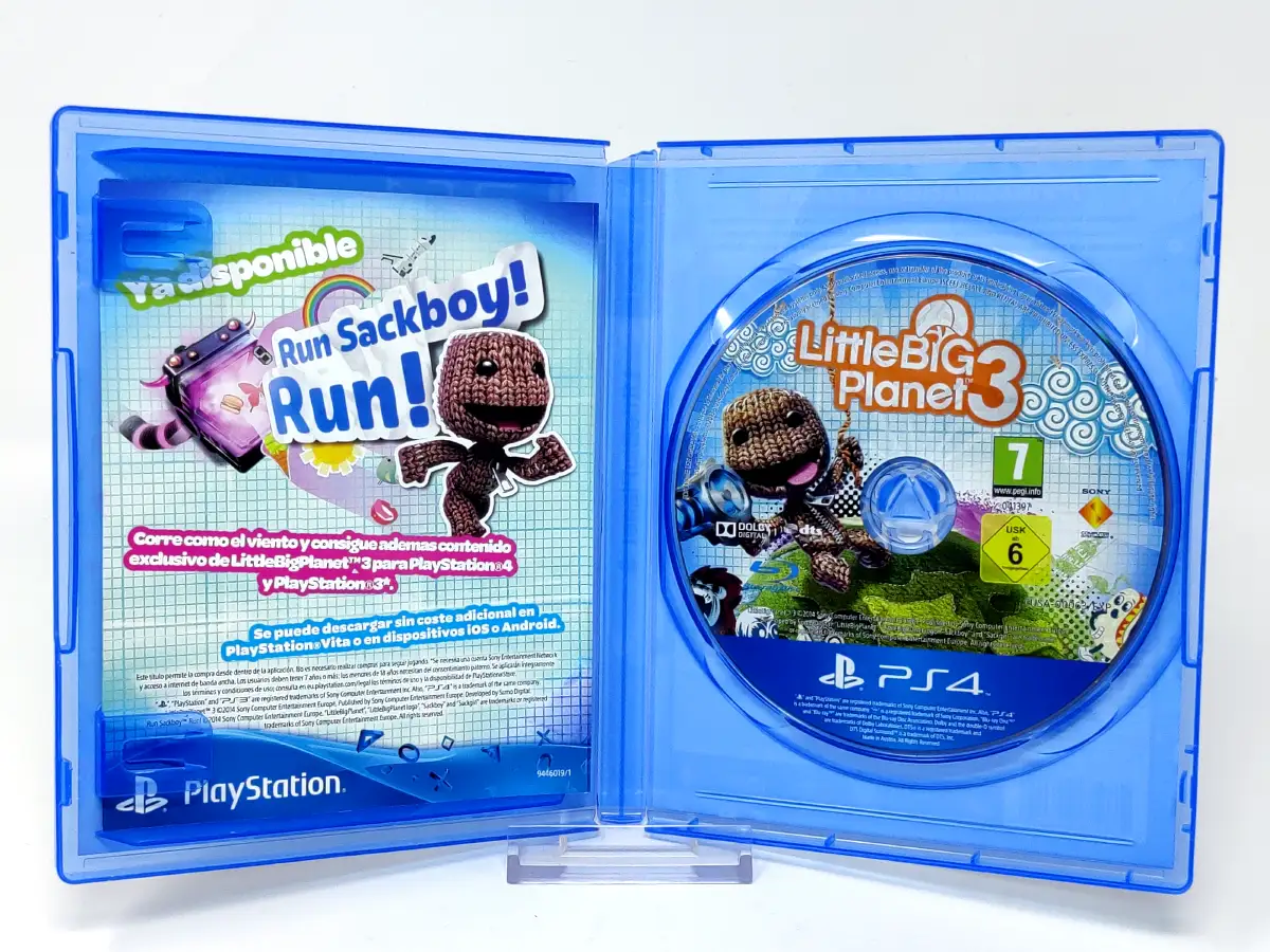 Interior del juego LittleBigPlanet 3 (ESP) para PlayStation 4 con disco y manual
