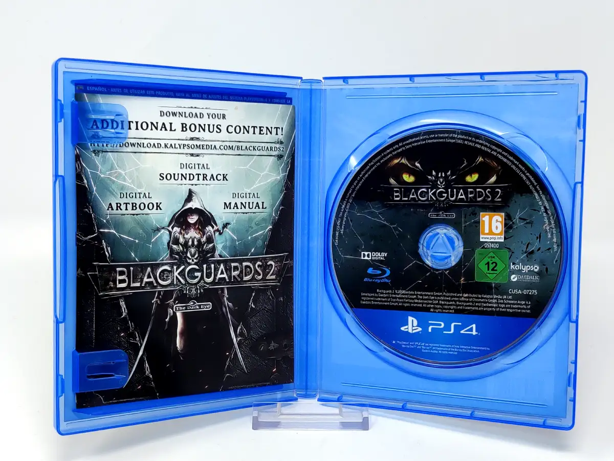 Interior del juego Blackguards 2 (ESP) para PlayStation 4 con disco y manual