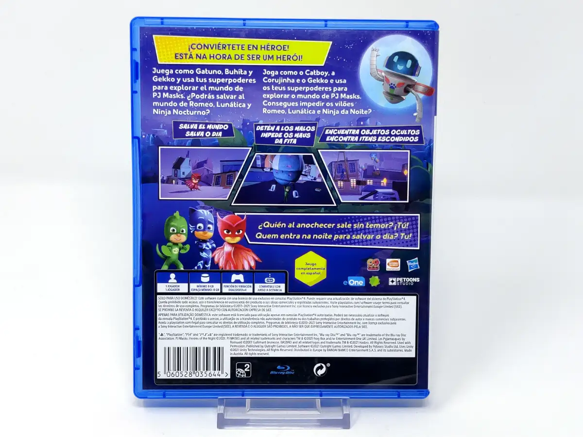Parte trasera de PJ Masks: Héroes de la noche (ESP) para PlayStation 4, edición PAL España