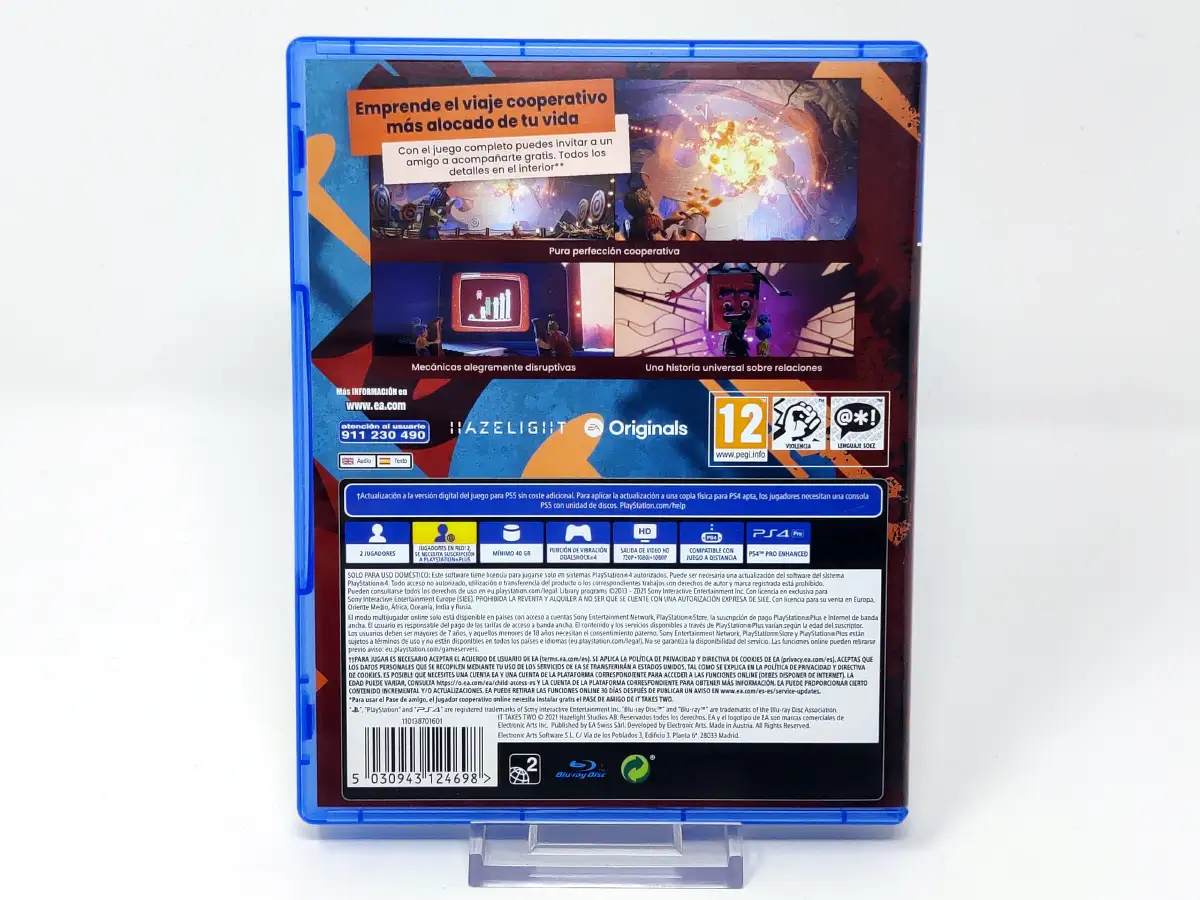 Parte trasera de It Takes Two (ESP) para PlayStation 4, edición PAL España